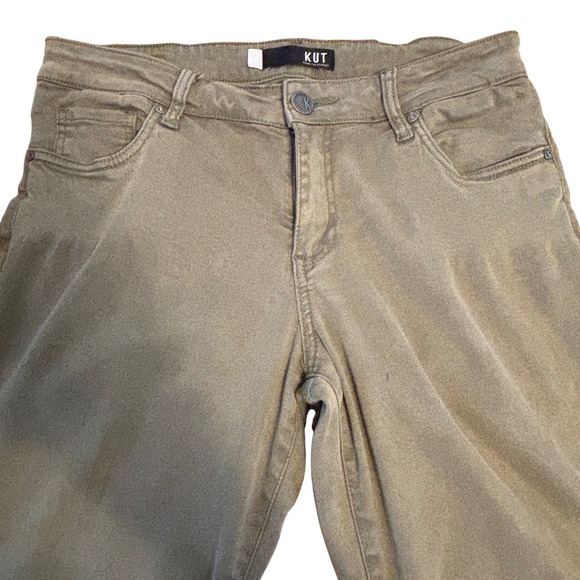 KUT from the Kloth Olive Green Crop Straight Leg Raw Hem Pants Size 6 - Picture 3 of 8